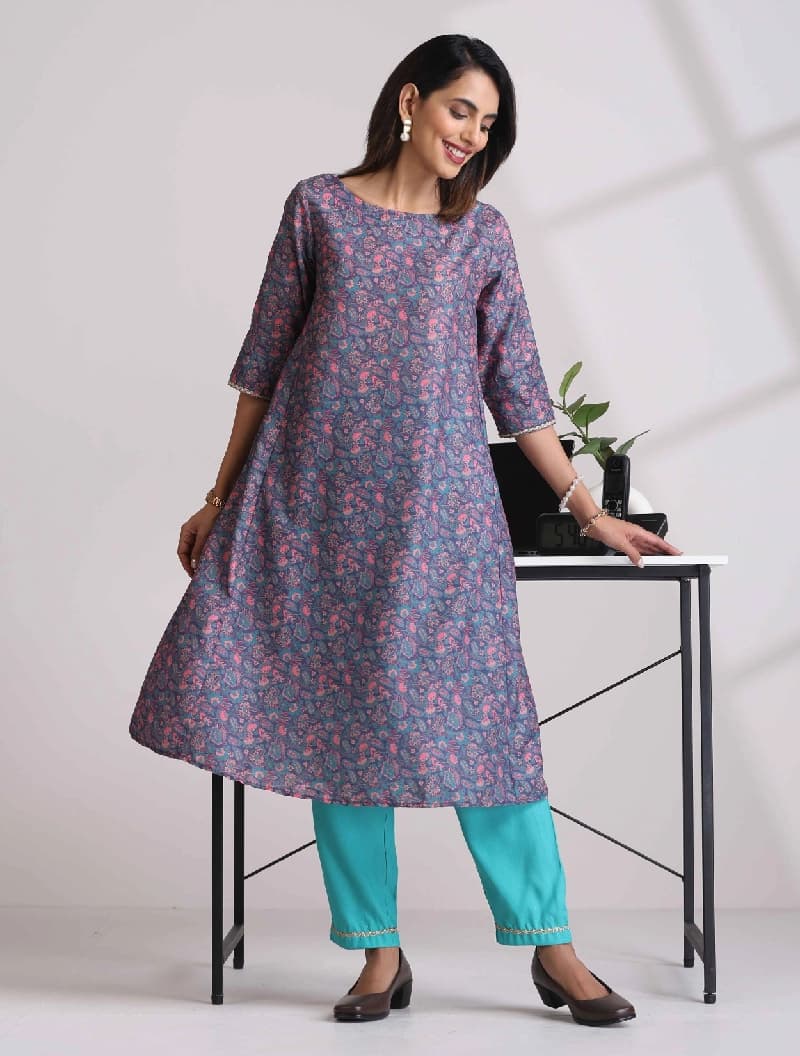 Women's Purple Casual Printed Kurta Set