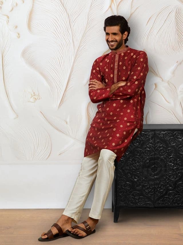 Men's Red Festive Kurta Set