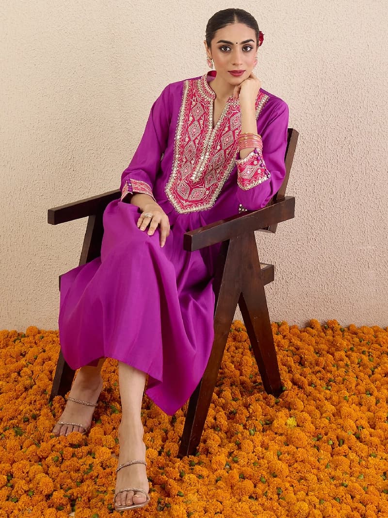Women's Purple Festive Kurta Set