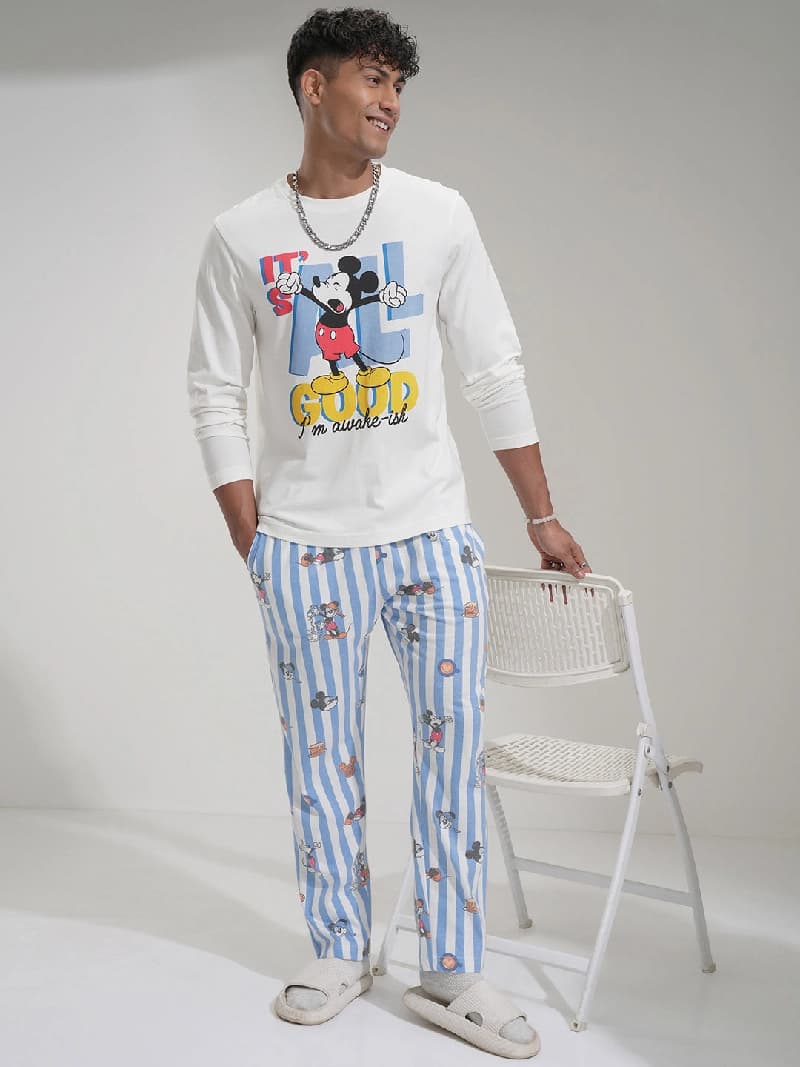 Men's White Casual Night Suit