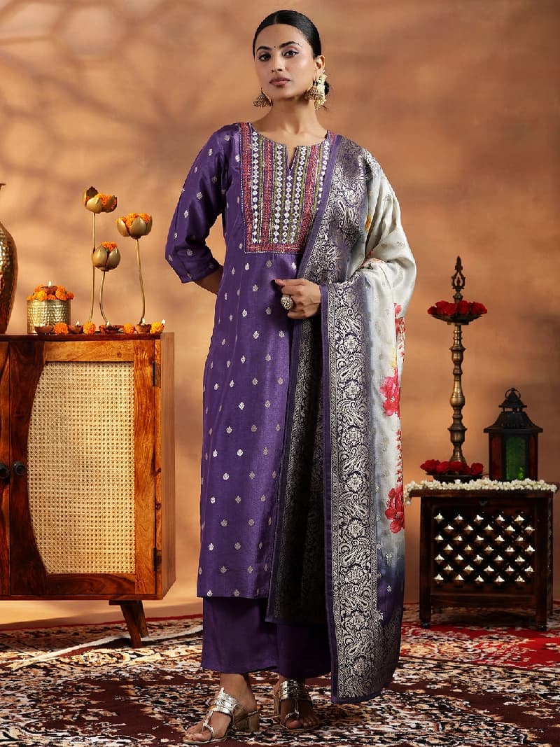 Women's Purple Festive Printed Kurta Set