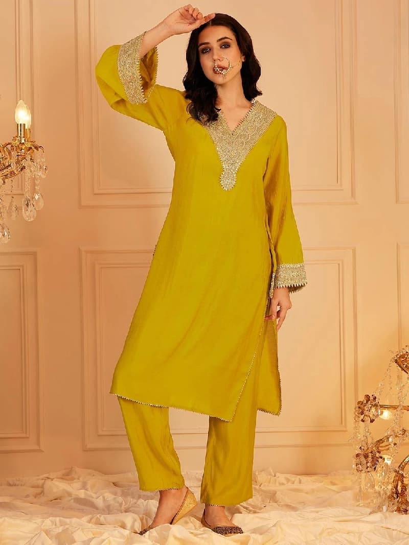 Women's Yellow Festive Kurta Set