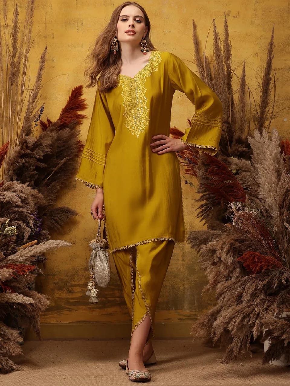 Women's Yellow Festive Kurta Set