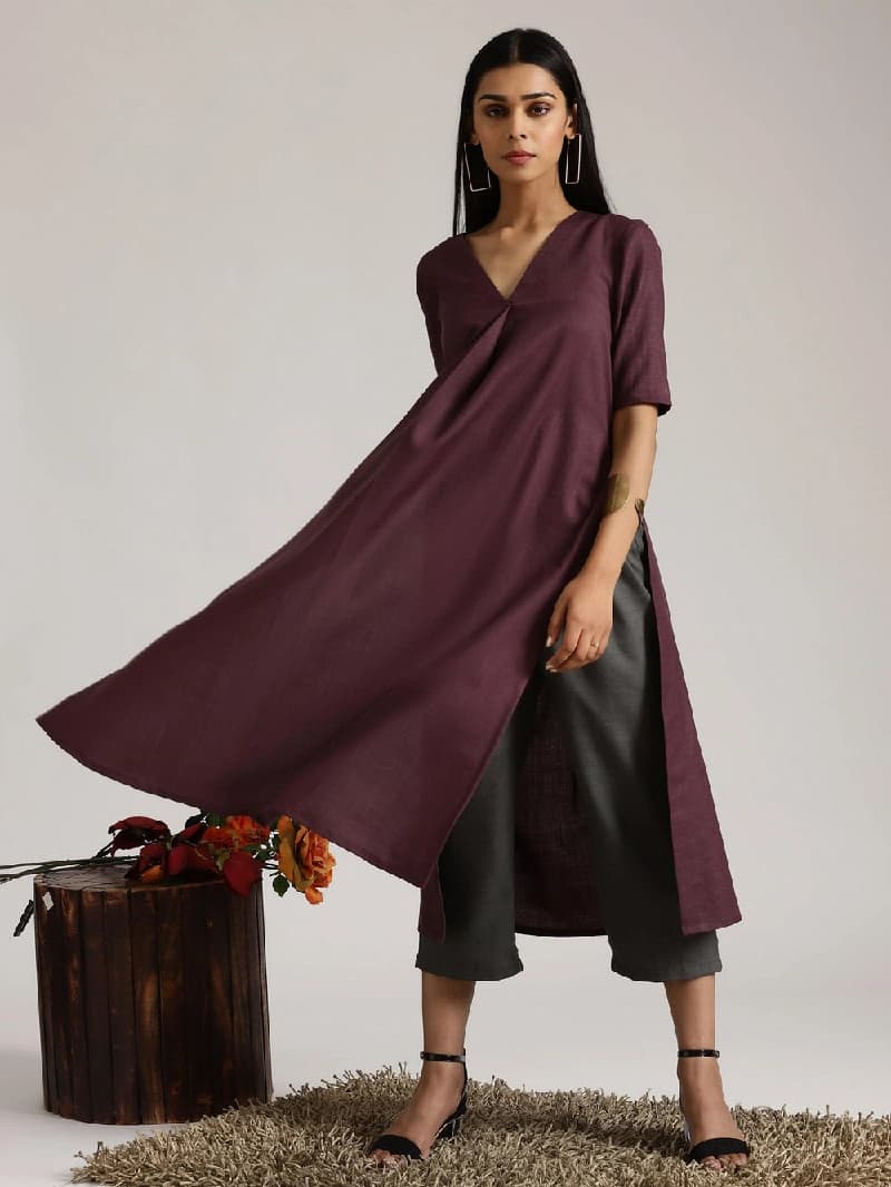 Women's Purple Casual Solid Kurta Set