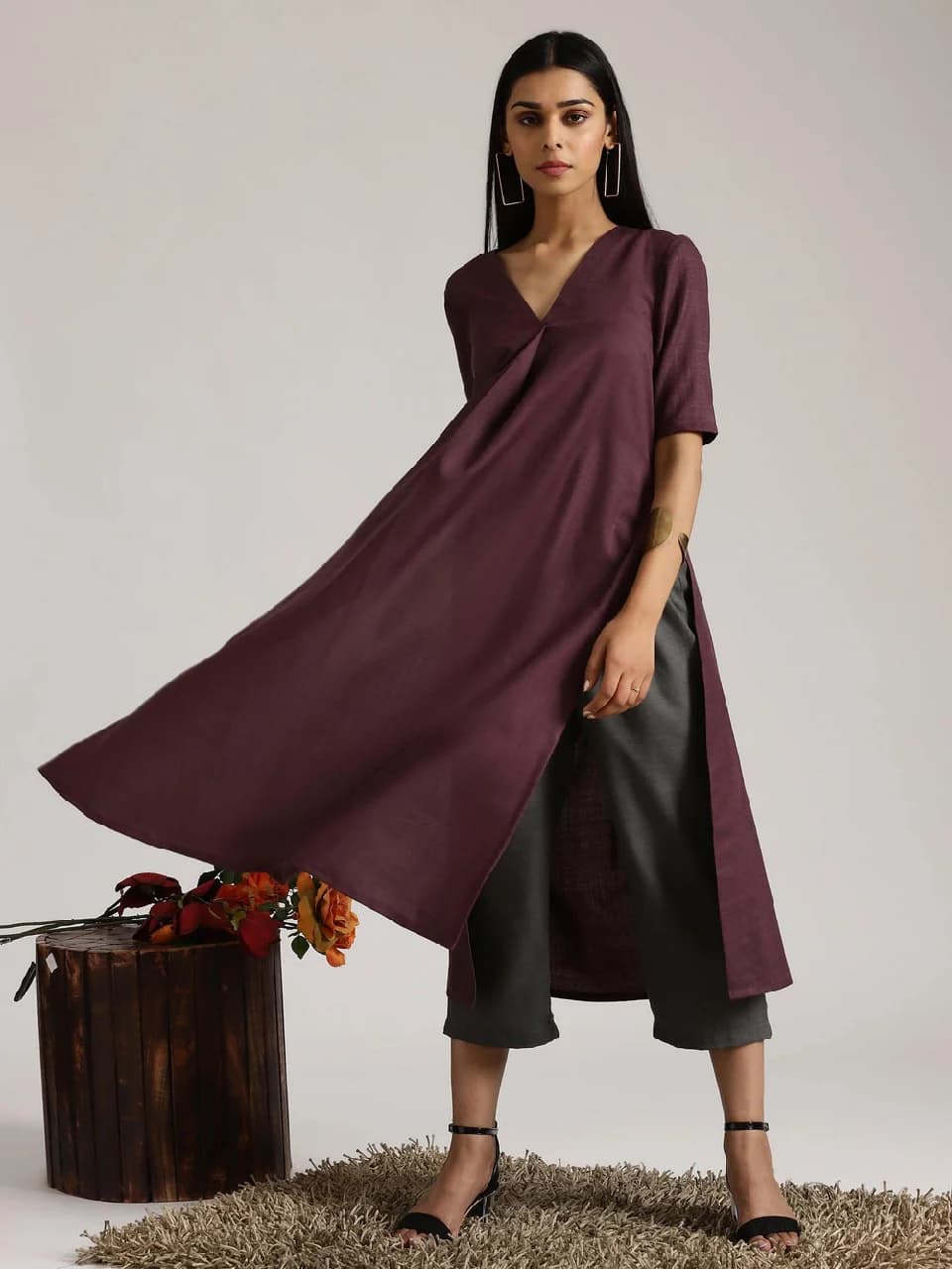 Women's Purple Casual Solid Kurta Set