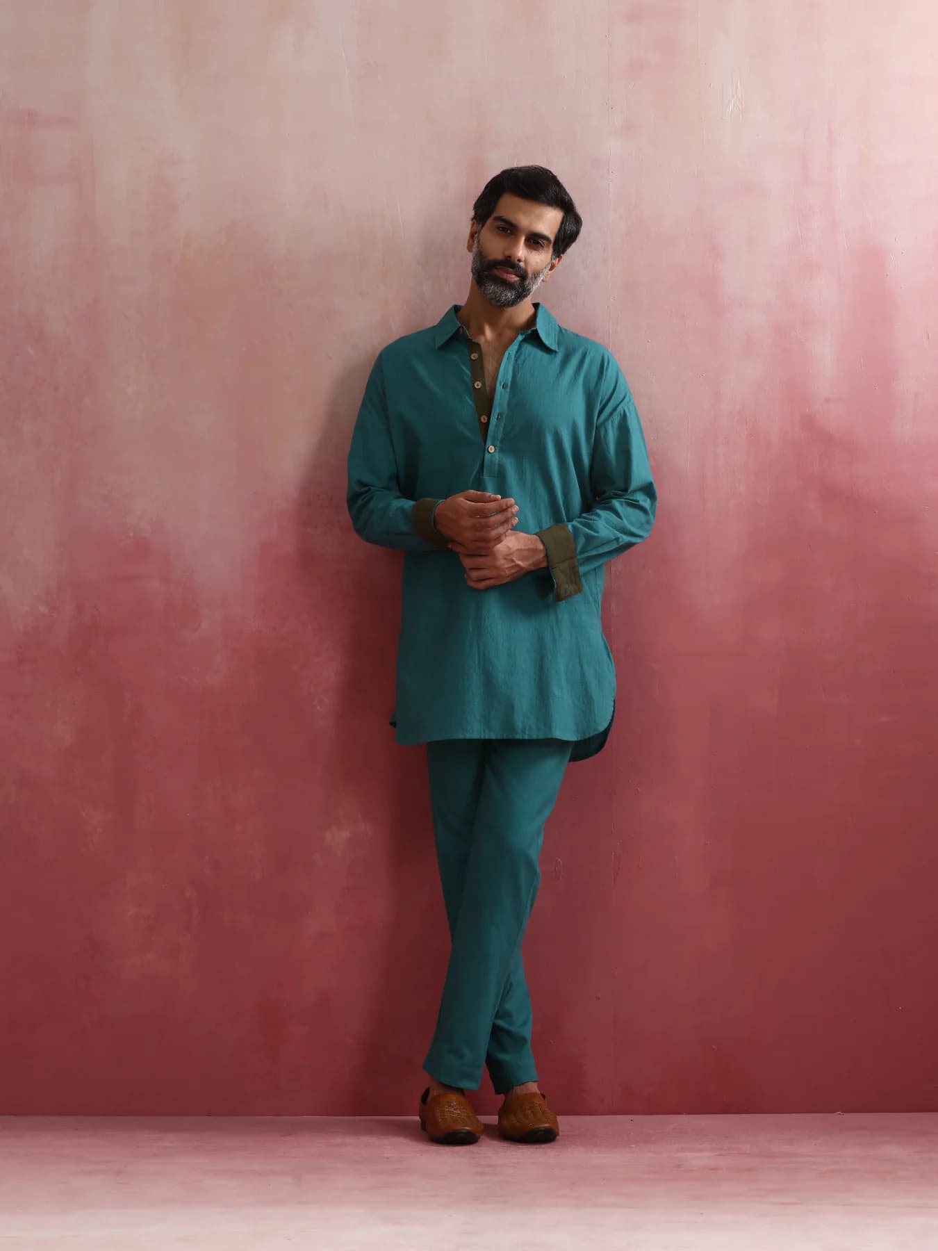 Men's Blue Festive Solid Co-ords Set