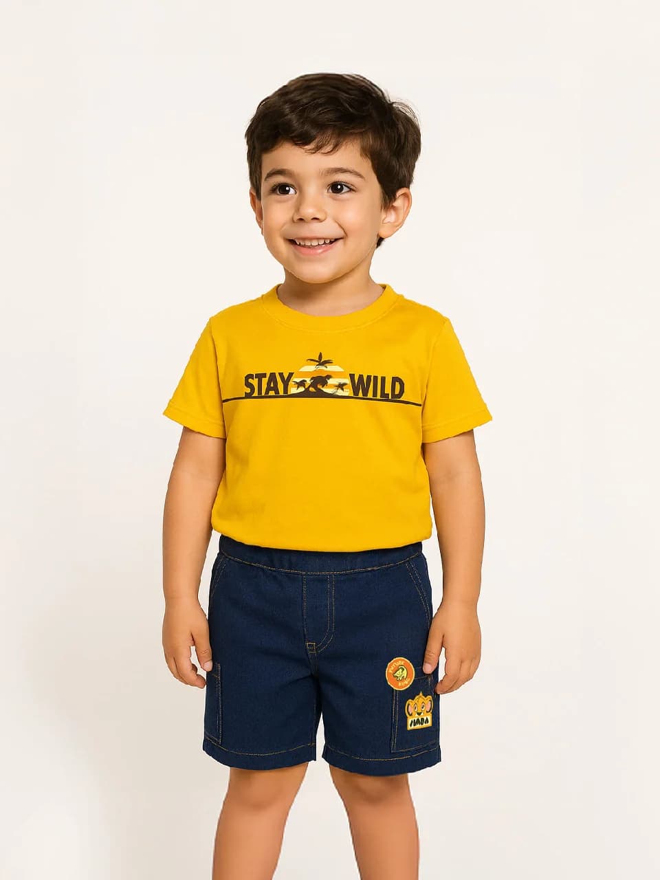 Boys Multicolor Graphic Printed Tshirt and Denim Shorts Set