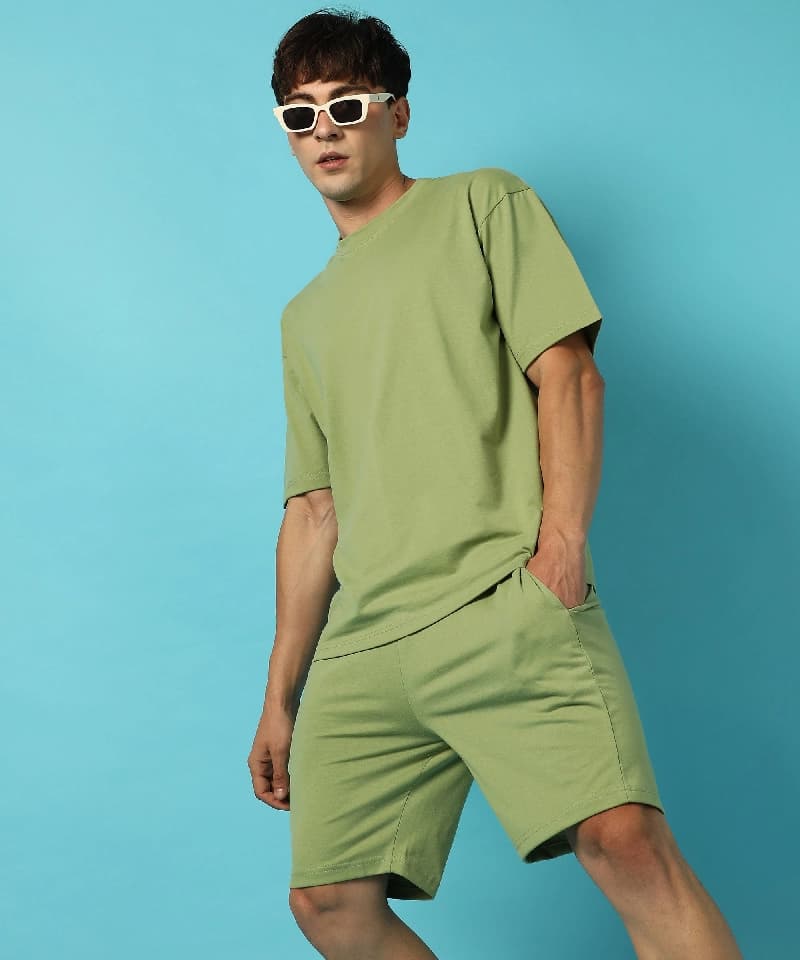 Men's Green Casual Solid Co-ords Set
