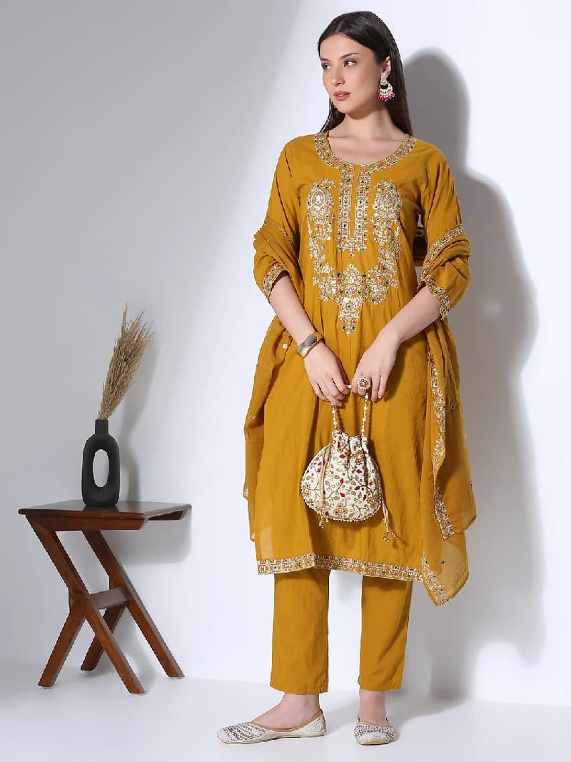 Women's Yellow Festive Kurta Set