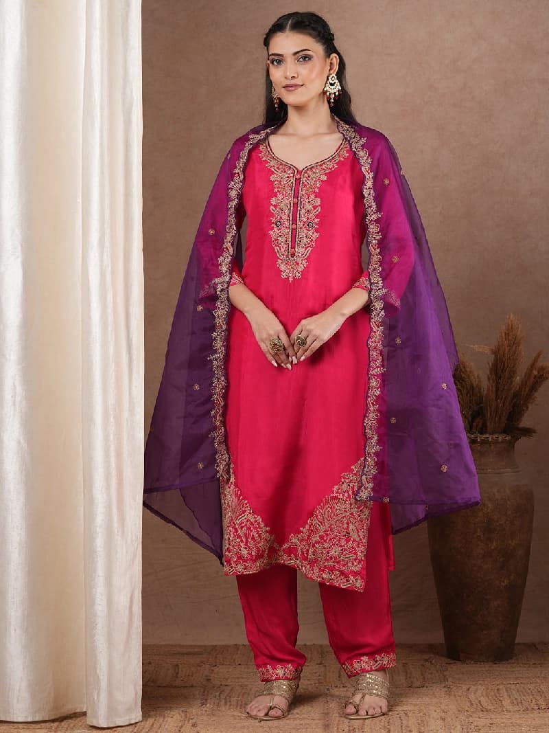 Women's Pink Festive Kurta Set