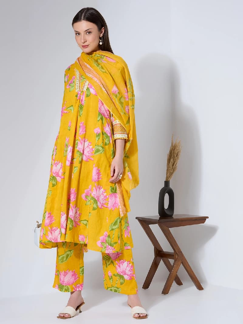 Women's Yellow Festive Kurta Set