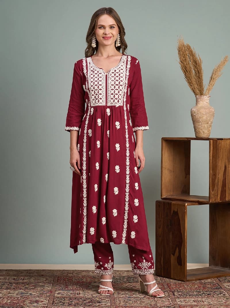 Women's Red Festive Kurta Set