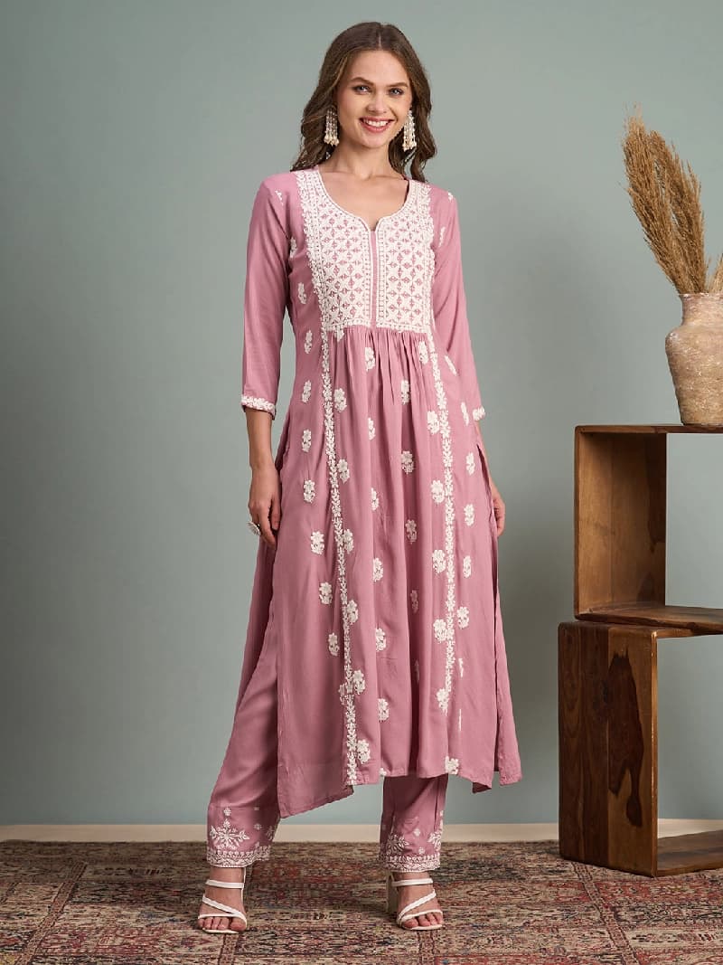 Women's Pink Festive Kurta Set