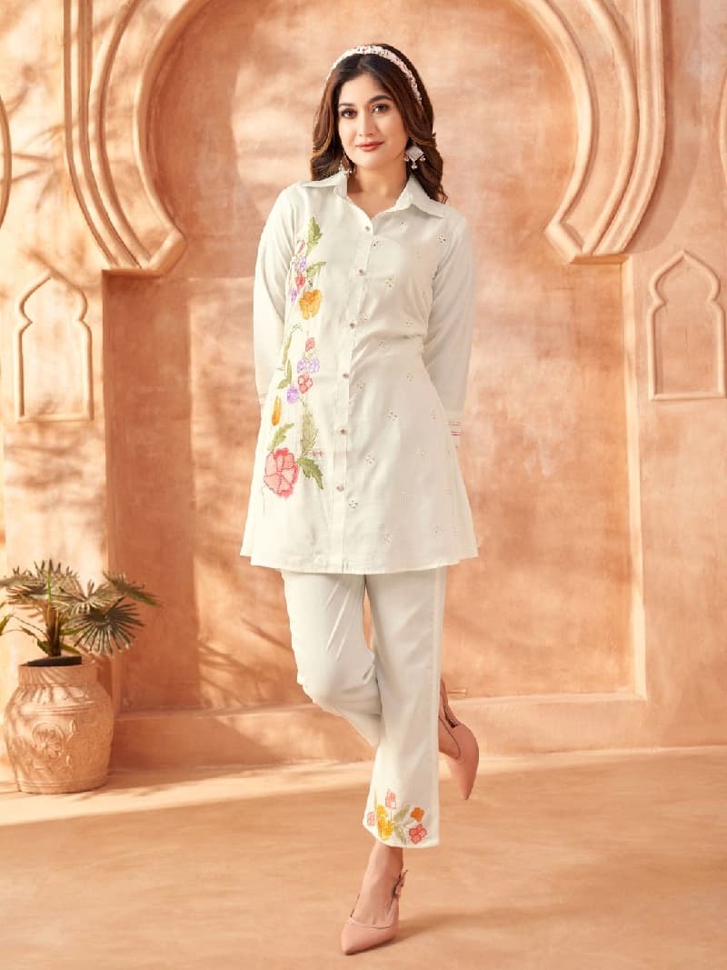 Women's White Casual Co-ords Set