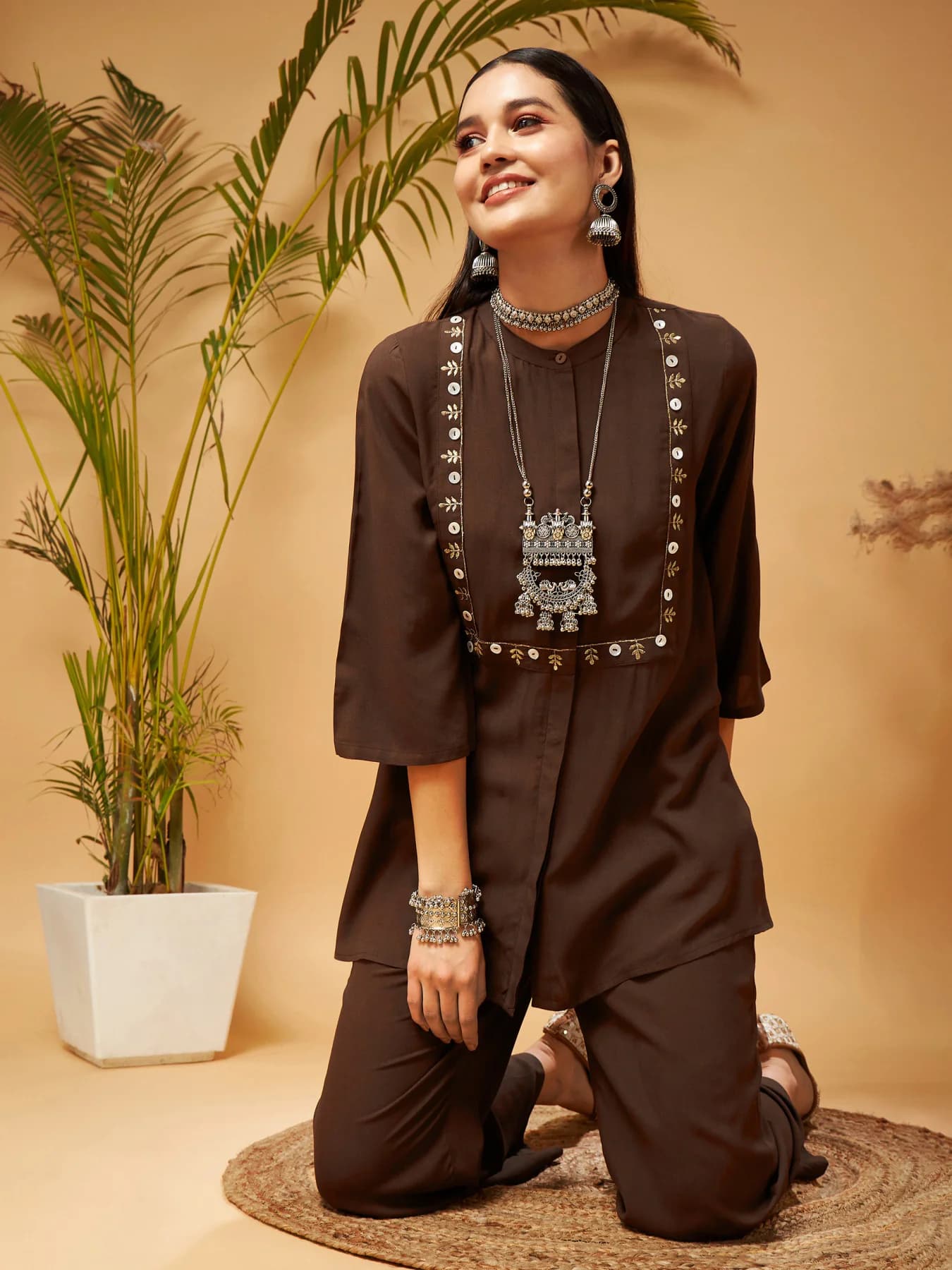 Women's Brown Casual Co-ords Set