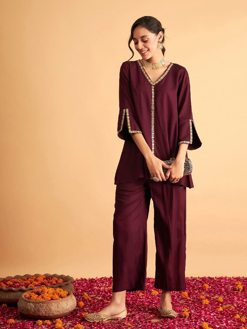 Women's Red Casual Co-ords Set