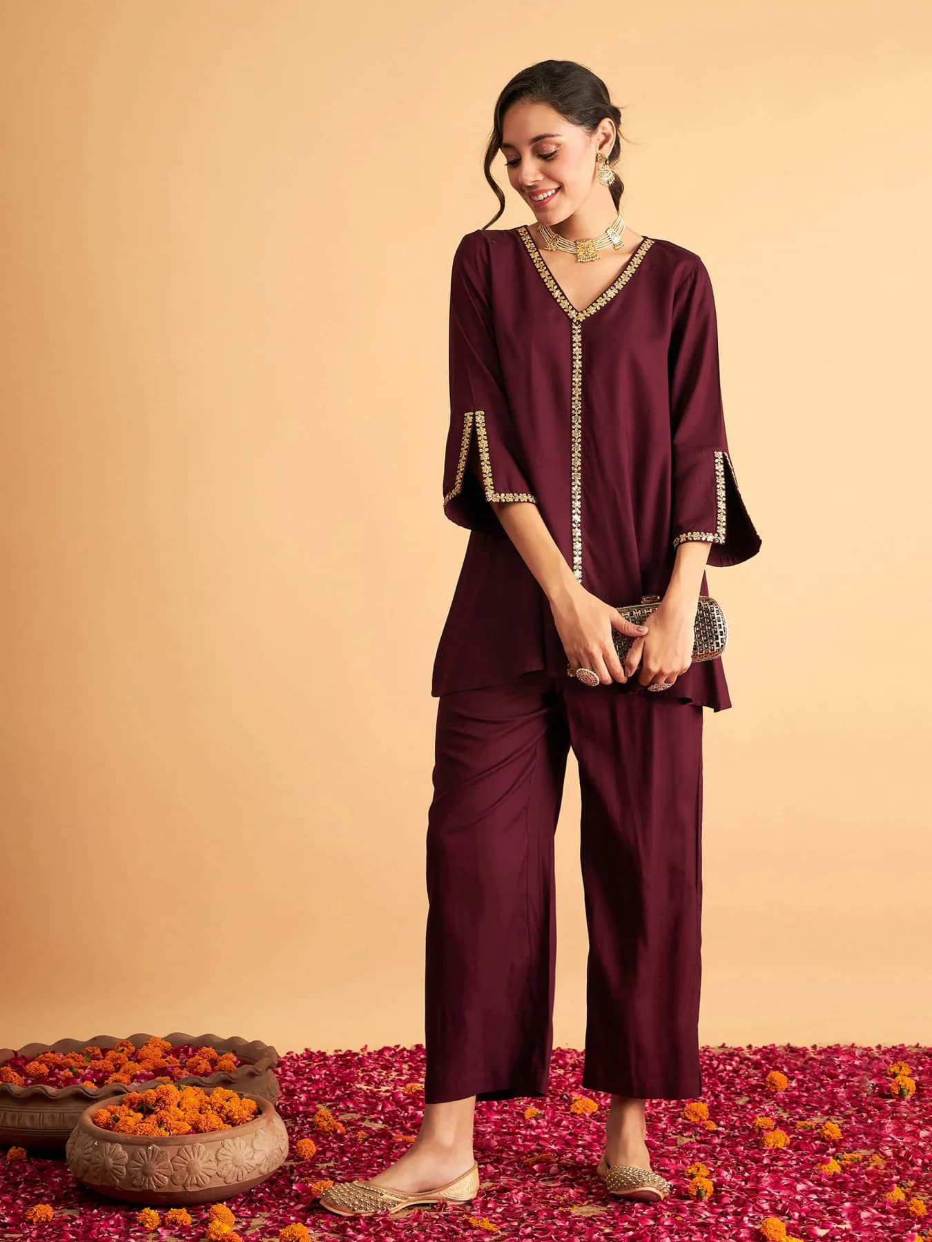 Women's Red Casual Co-ords Set