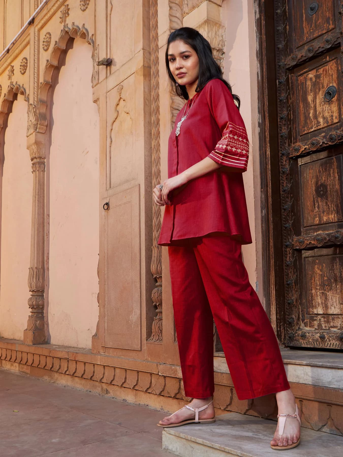 Women's Red Casual Co-ords Set