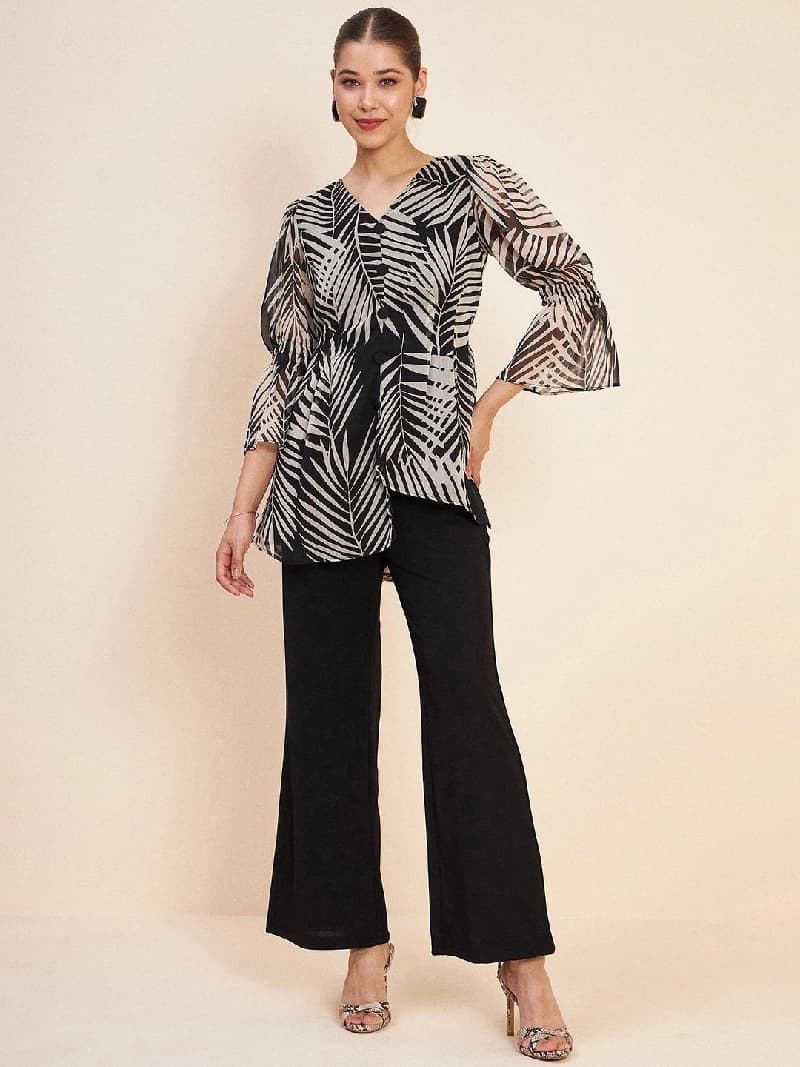 Women's Black Party Printed Co-ords Set