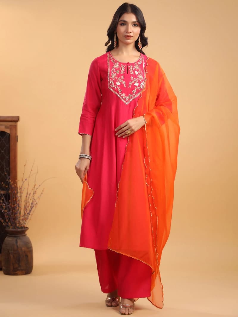 Women's Pink Festive Kurta Set