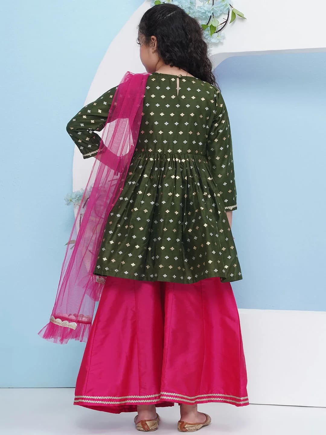 Girls Ethnic Motifs Empire Gotta Patti Kurta with Palazzos and Dupatta