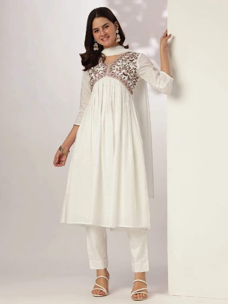Women's White Festive Kurta Set