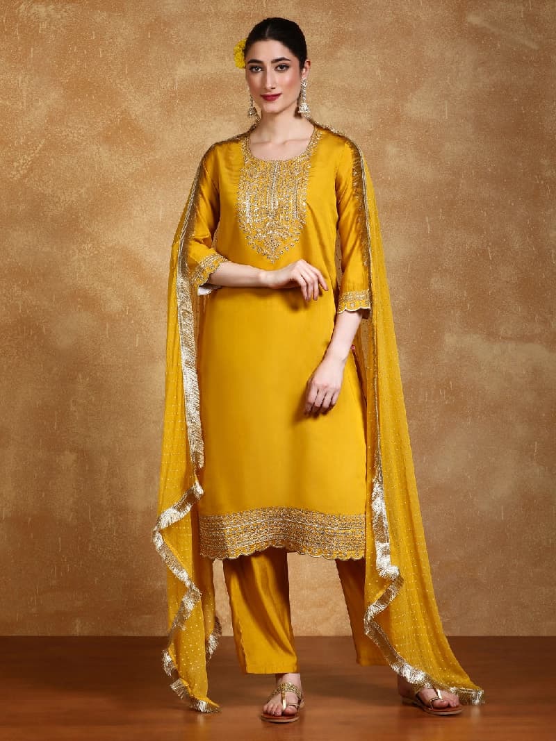 Women's Yellow Festive Kurta Set