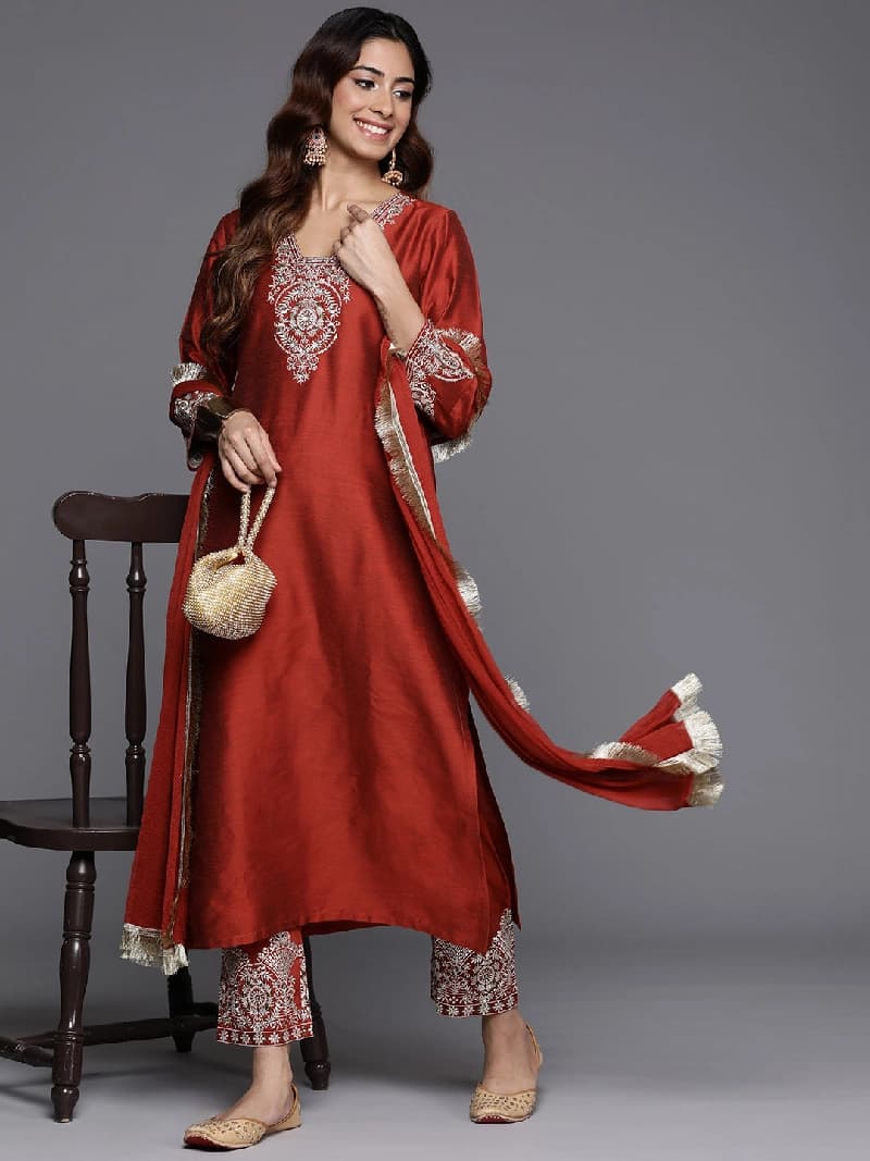 Women's Orange Festive Kurta Set