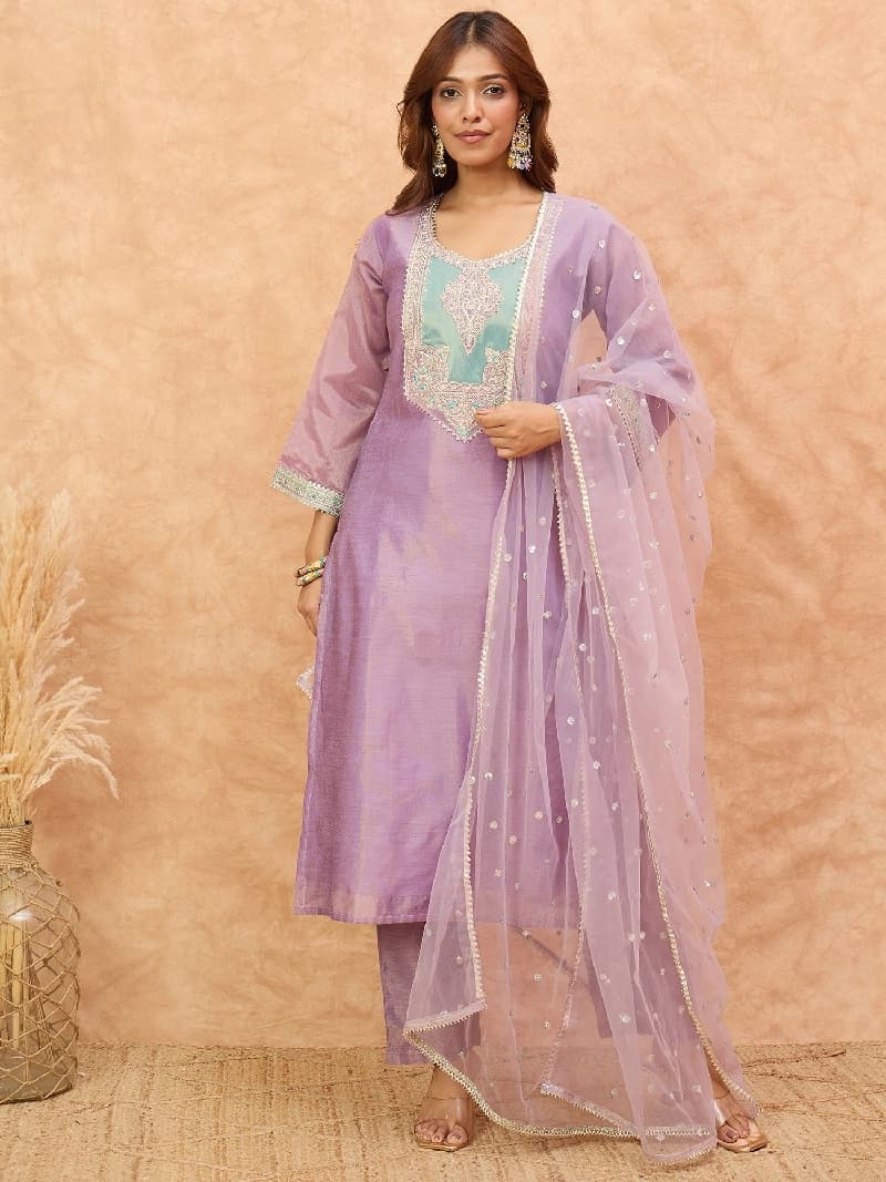 Women's Purple Festive Kurta Set