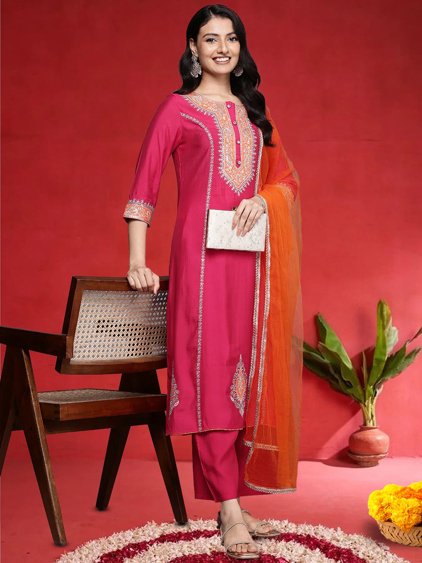 Women's Pink Festive Kurta Set