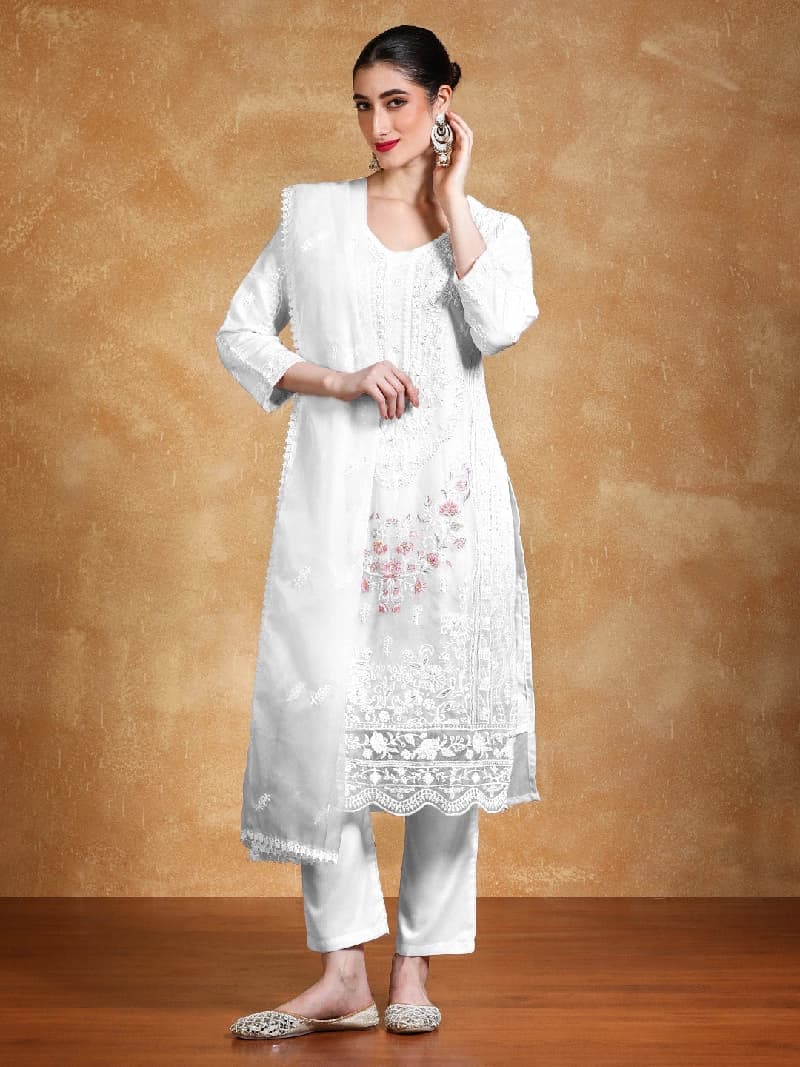 Women's White Festive Kurta Set