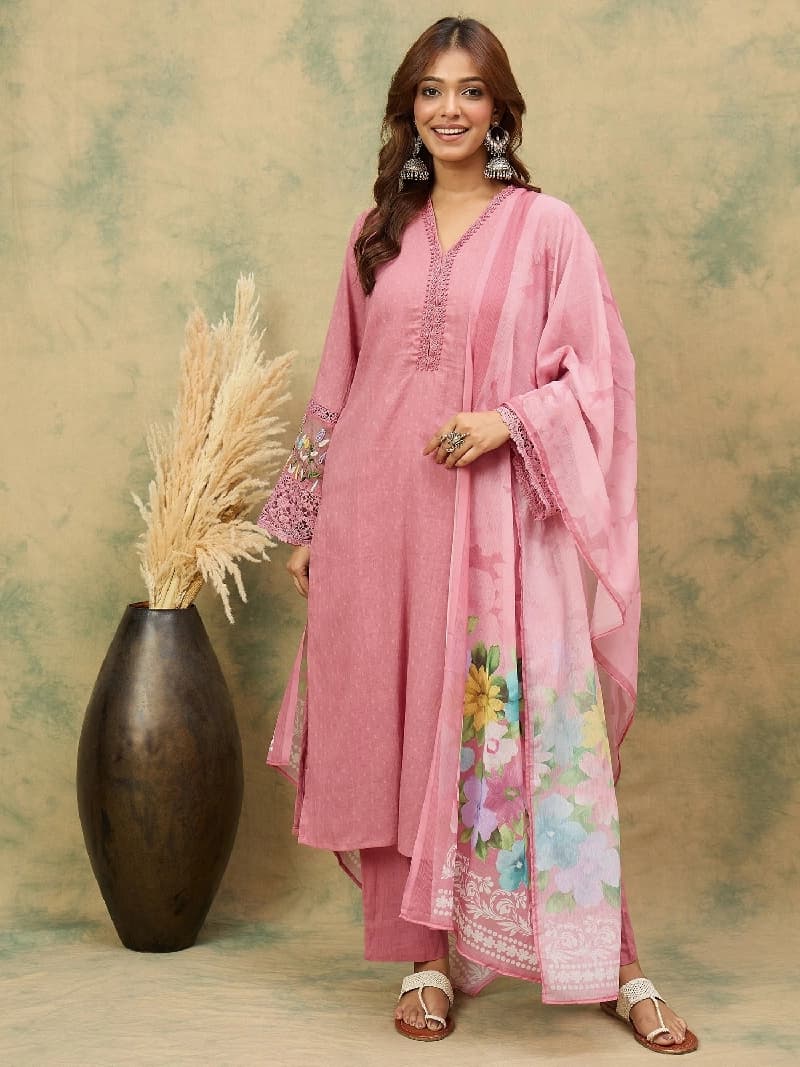 Women's Pink Festive Kurta Set
