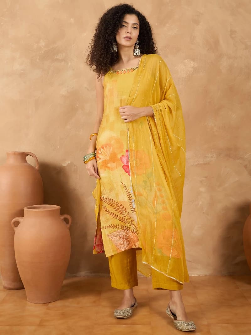 Women's Yellow Festive Kurta Set