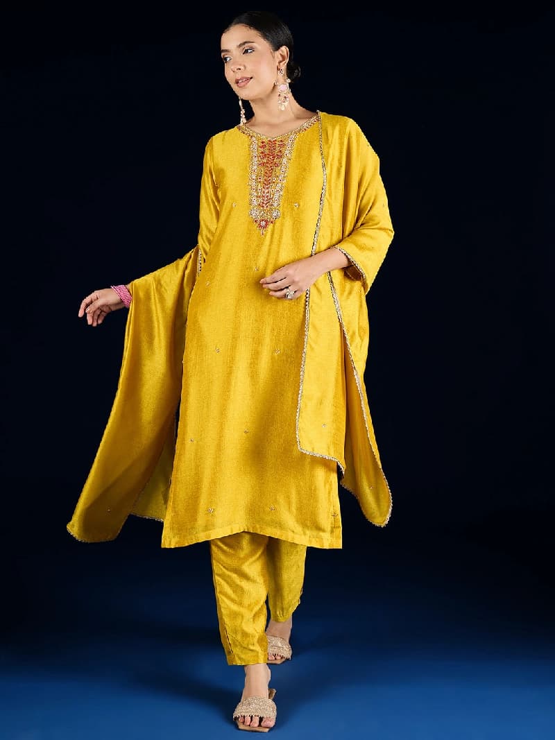Women's Yellow Festive Kurta Set