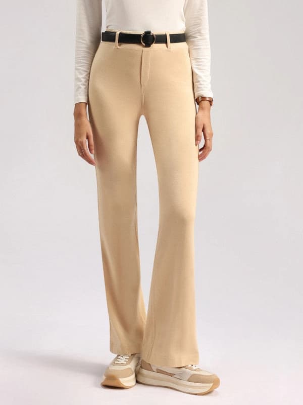 Women's Beige Sports Solid Trouser