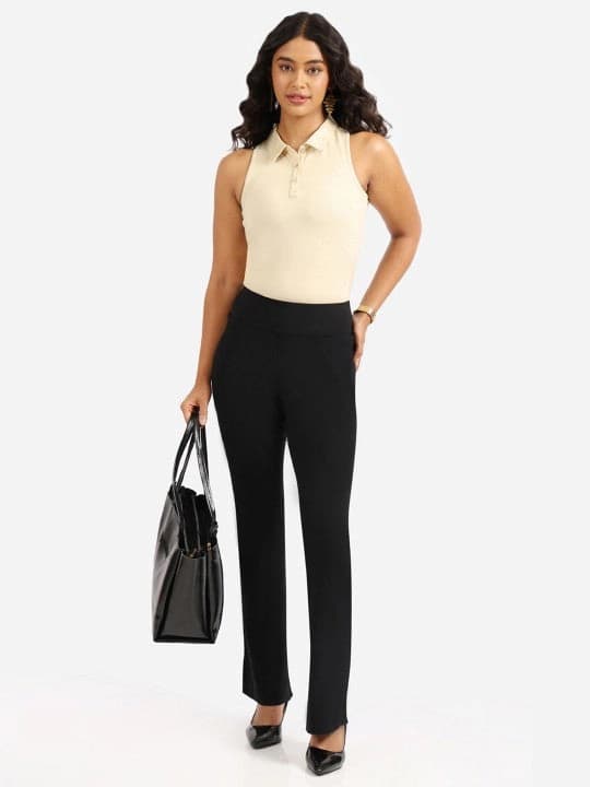 Women's Black Sports Solid Trouser