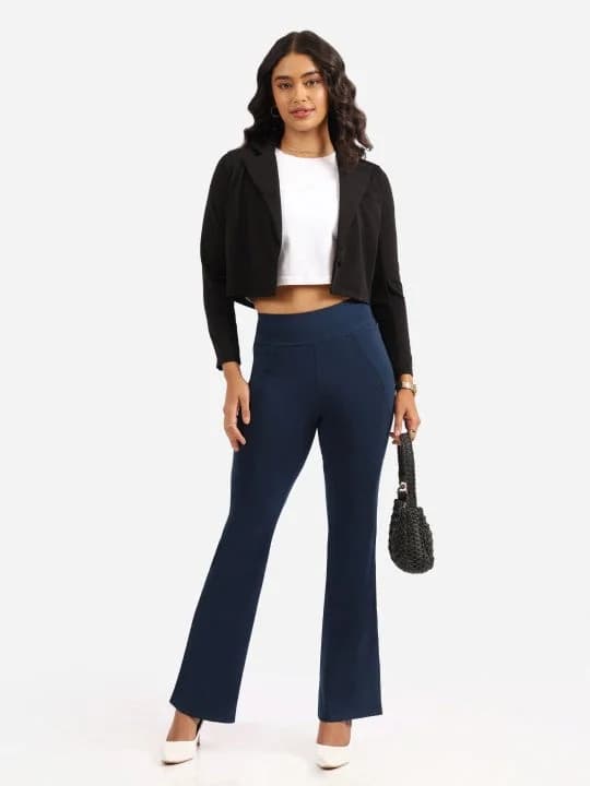 Women's Blue Sports Solid Trouser