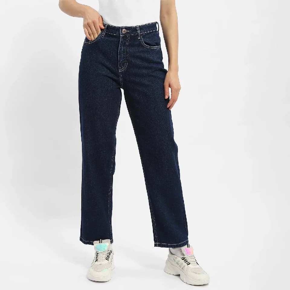 Women's Blue Casual Solid Straight Fit Jeans