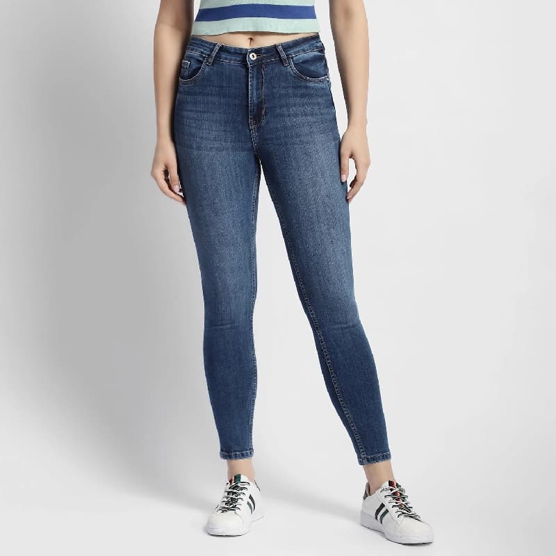 Women's Blue Casual Solid Skinny Fit Jeans