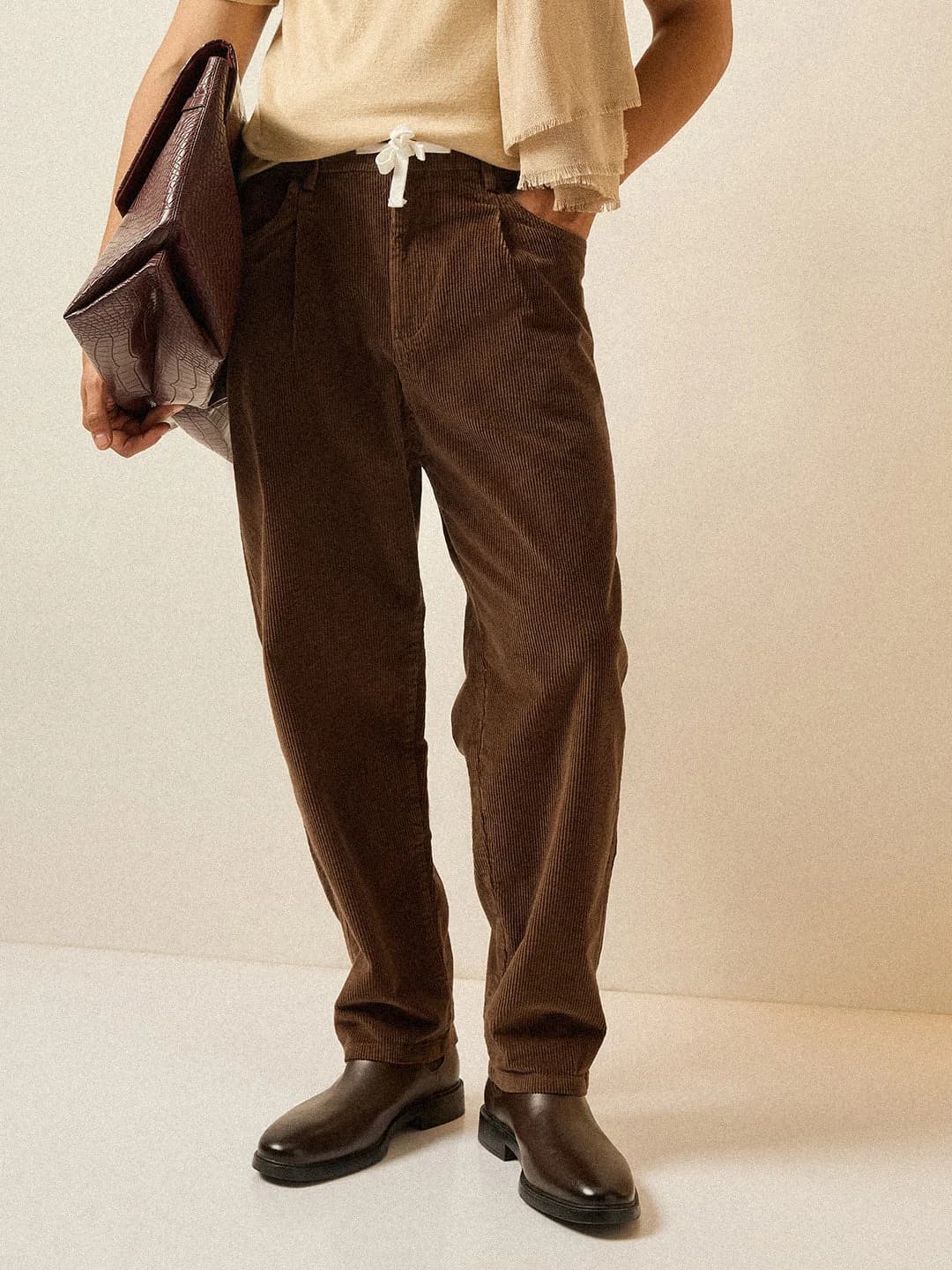 Men's Brown Casual Striped Tapered Fit Chinos