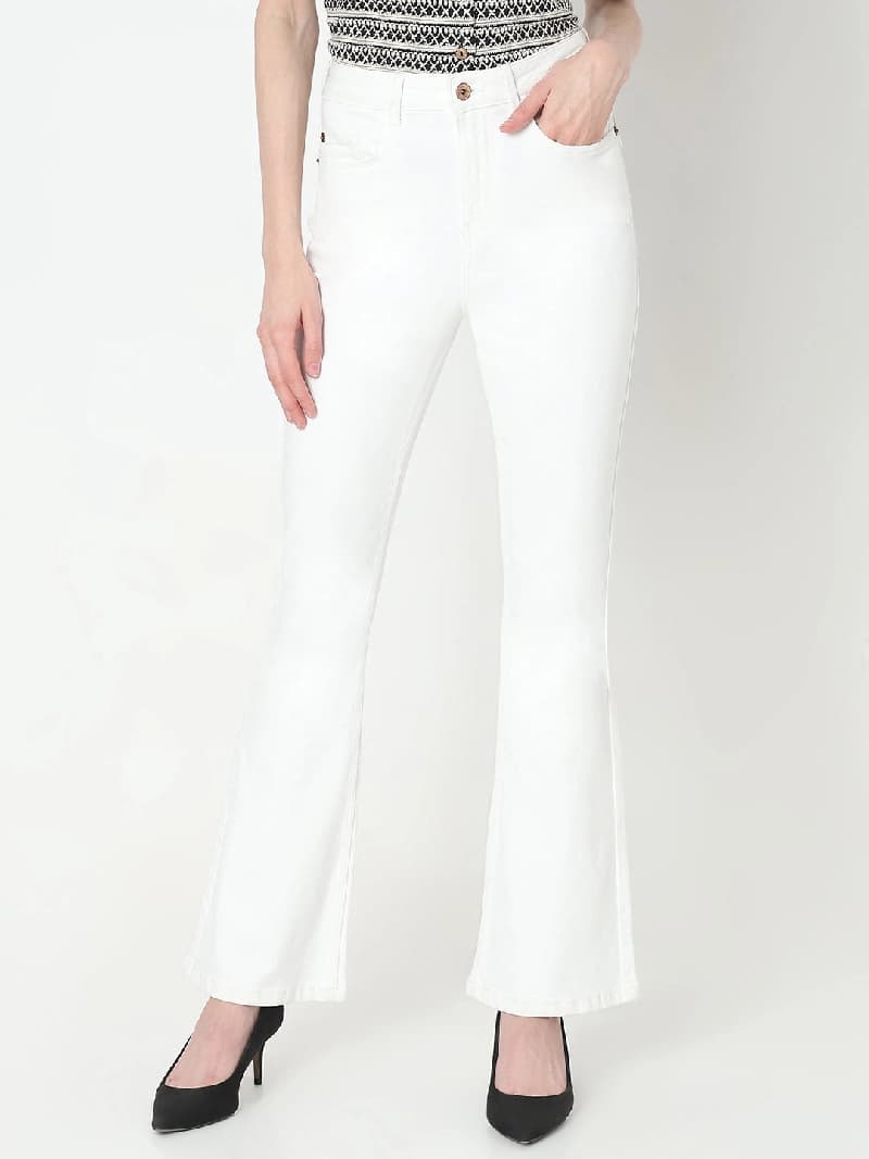 Women's White Casual Solid Jeans