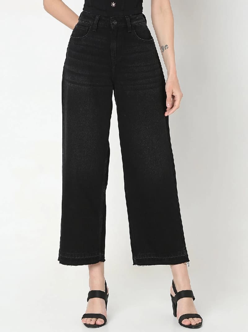 Women's Black Casual Solid Jeans