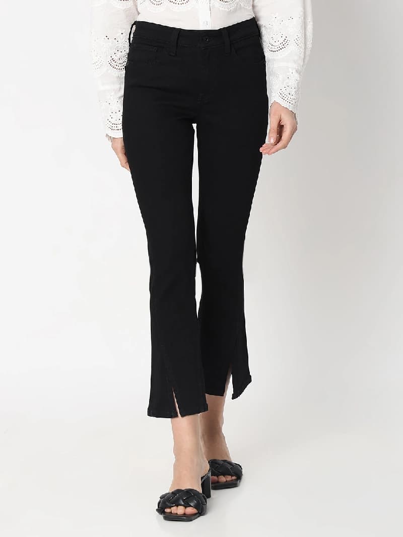 Women's Black Casual Printed Jeans