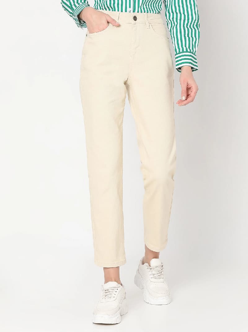 Women's White Casual Solid Jeans
