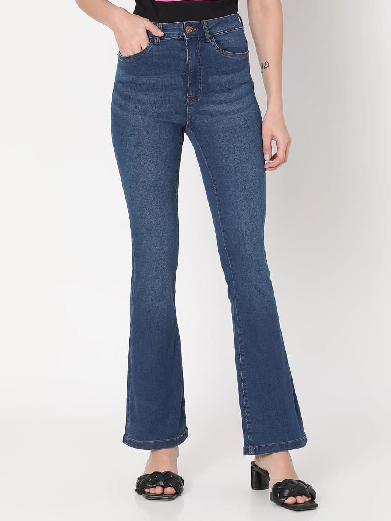 Women's Blue High Rise Flared Jeans