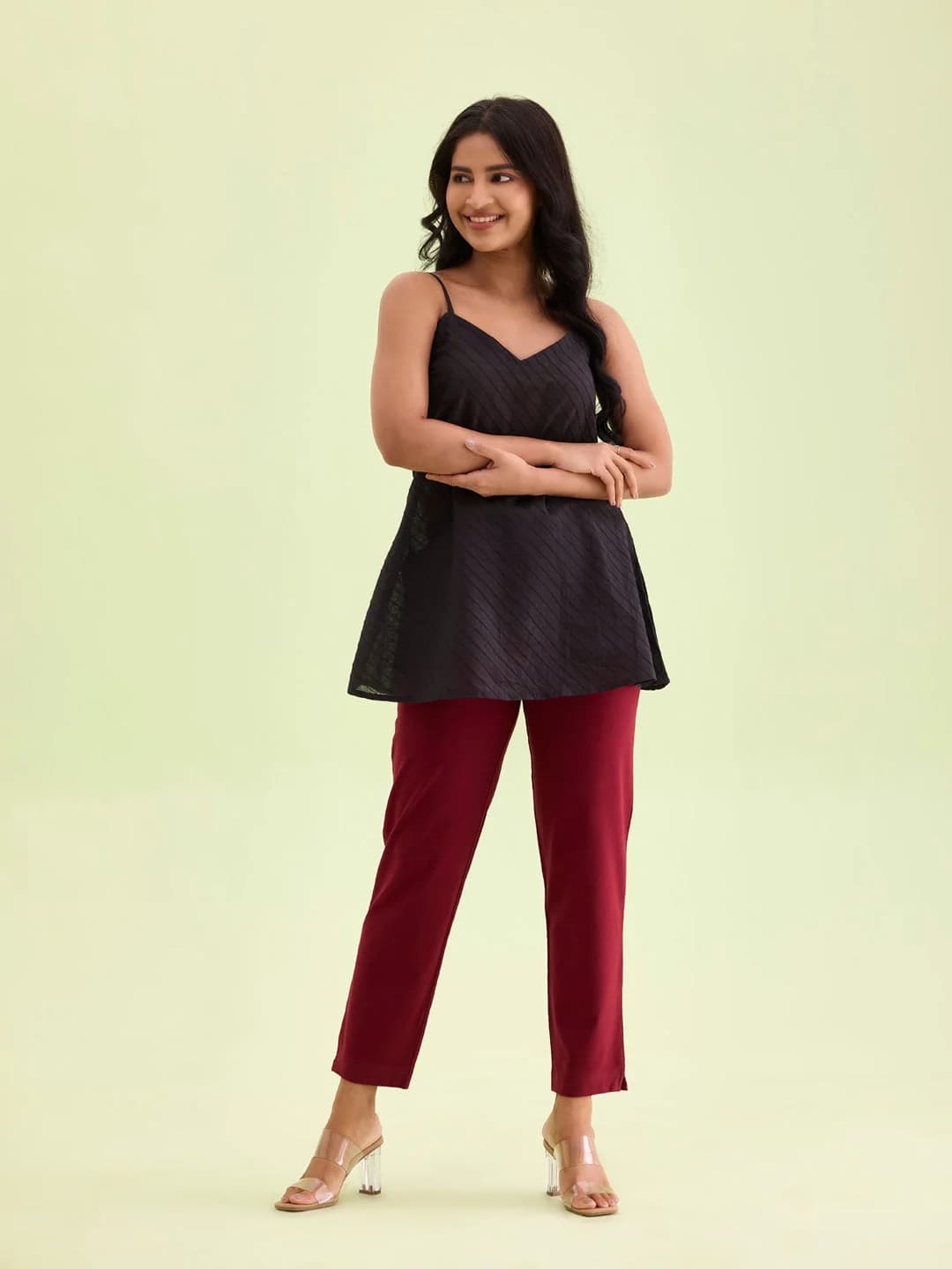 Women's Red Casual Solid Straight Fit Trouser