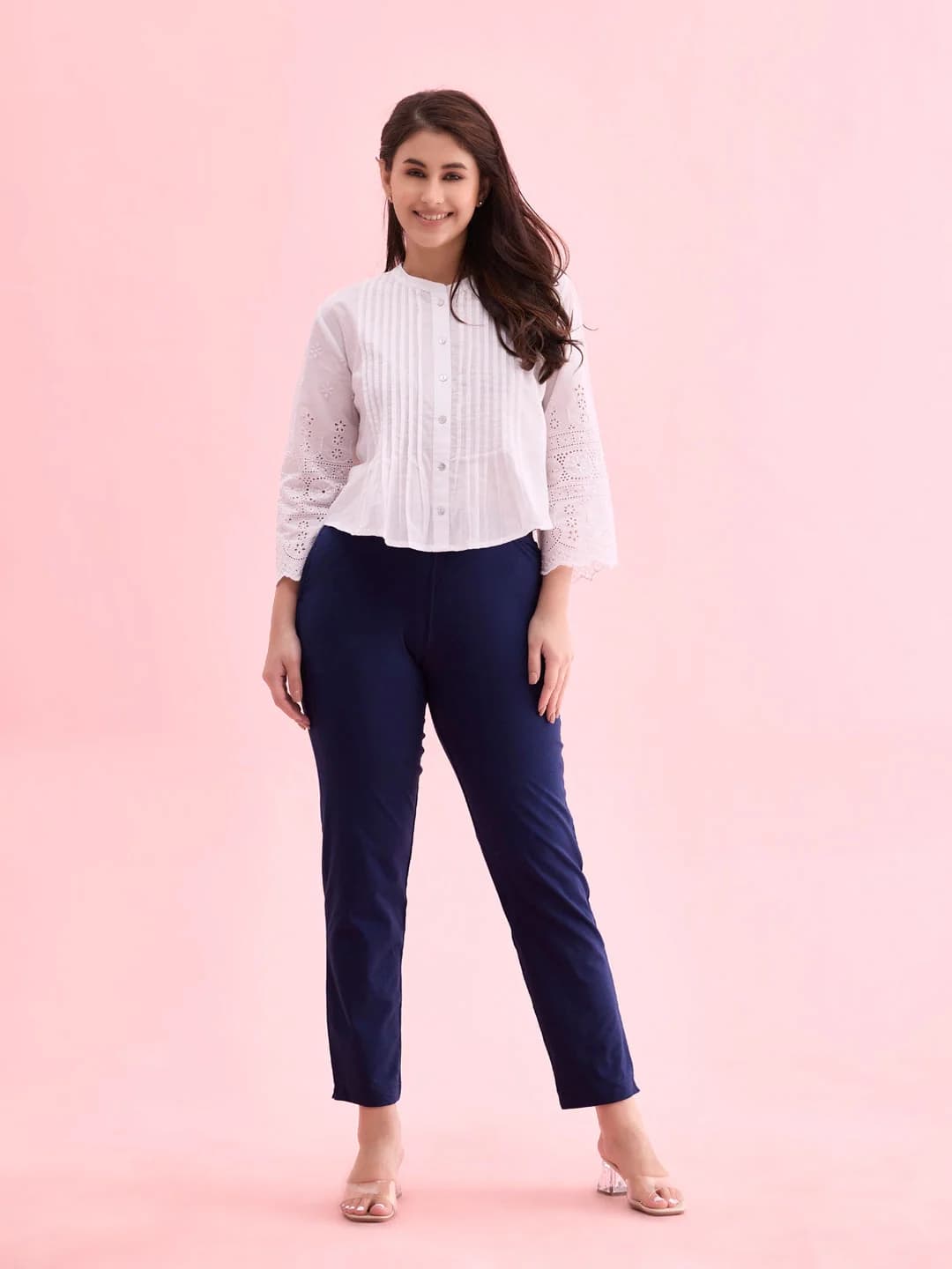 Women's Navy Casual Solid Skinny Fit Trouser