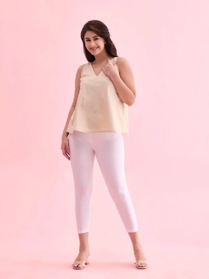 Women's White Casual Solid Slim Fit Legging