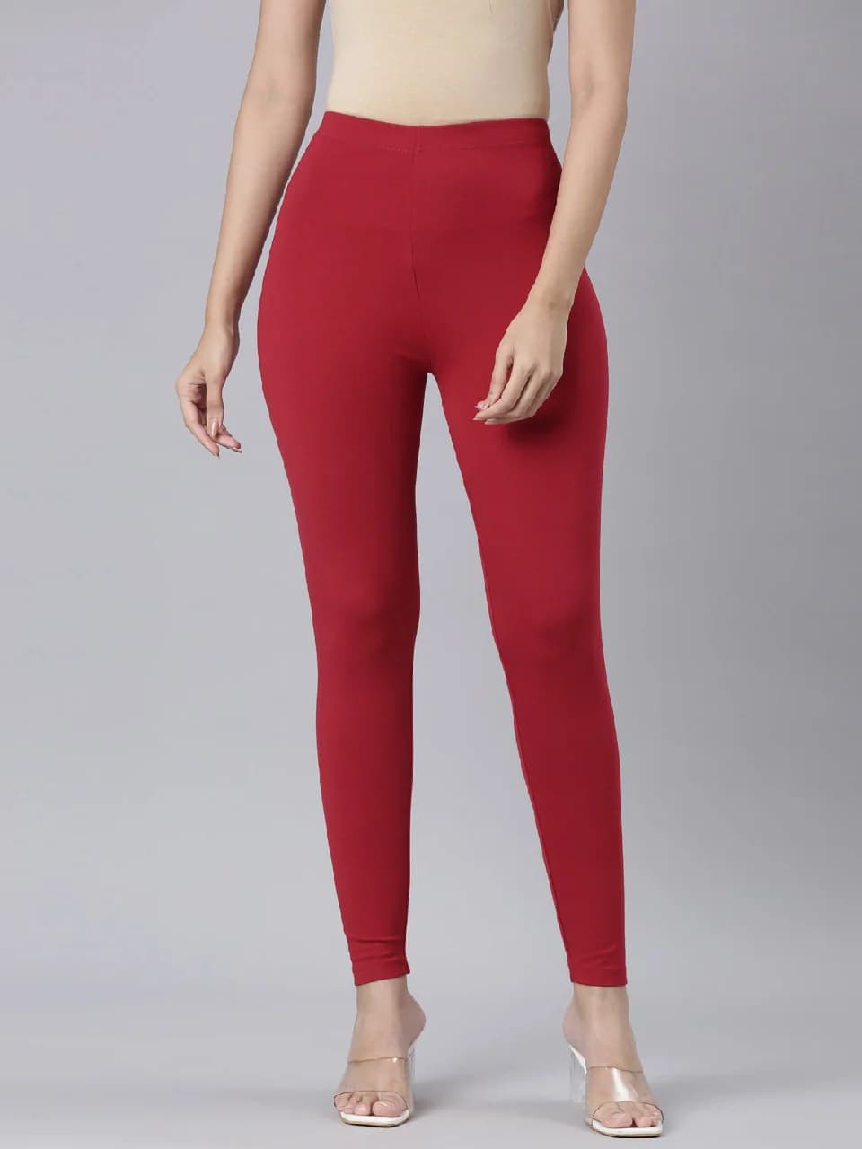 Women's Red Casual Solid Slim Fit Legging