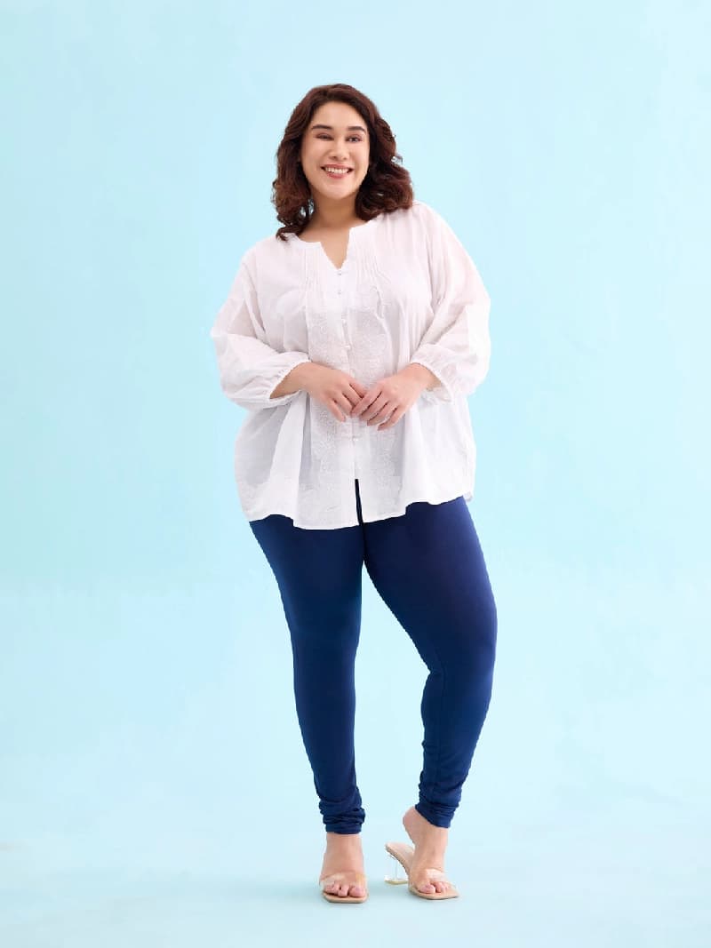Women's Navy Festive Solid Slim Fit Legging
